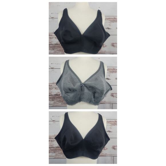 Cacique Unlined Full Coverage No Wire Bras Set of 3 Black Grey Size 46C - Picture 1 of 16